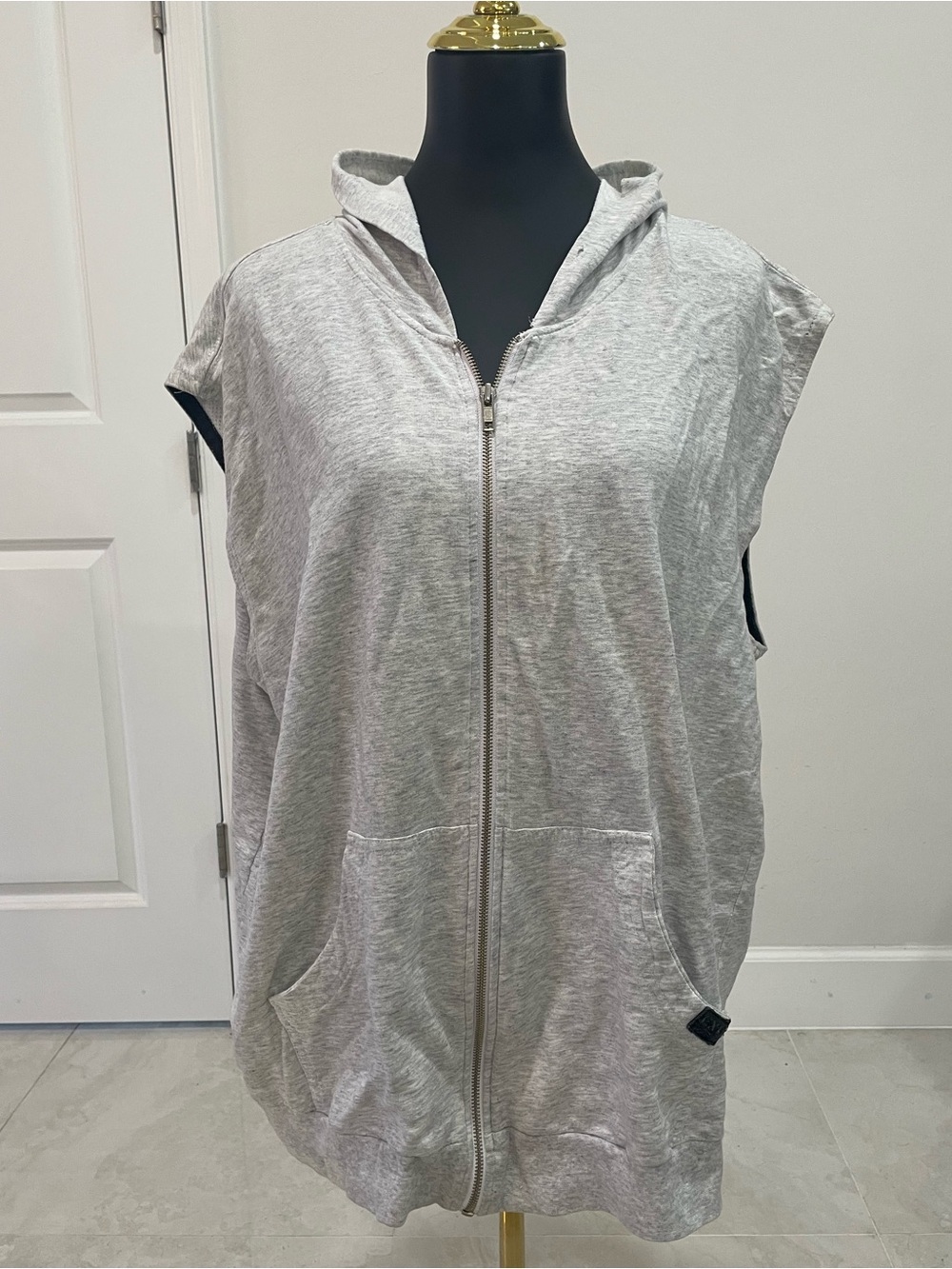 Vintage 90s Express EXP Heather Gray Sleeveless Zip Up Hoodie Vest L